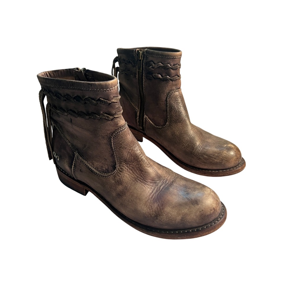 Bed Stu Craven Distressed Leather Fringe Ankle Boots SZ8 in Black Driftwood Boho
